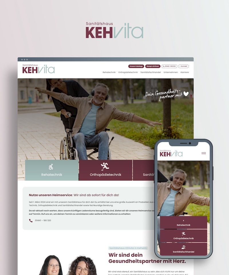 Startseiten-Ansichten auf dem Desktop und dem Smartphone von KEHvita