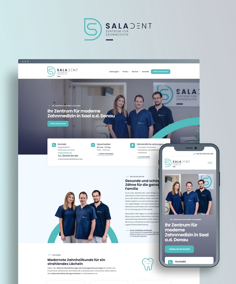 Startseiten-Ansichten auf dem Desktop und dem Smartphone von SalaDent